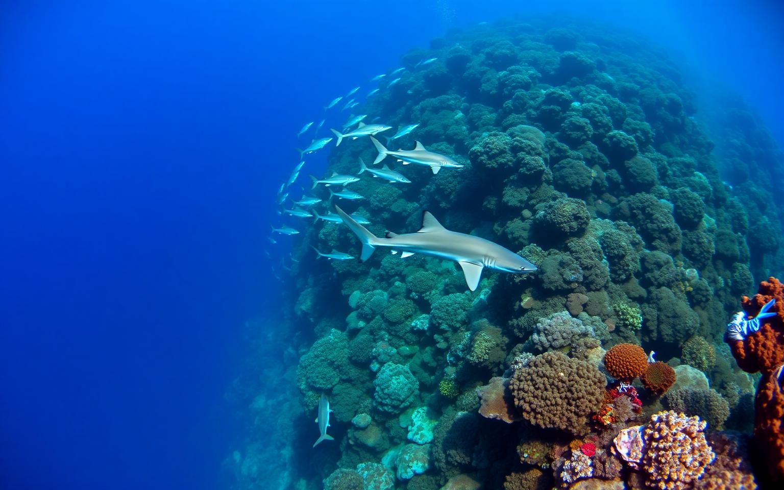 Schooling jacks above Tubbataha's North Atoll wall